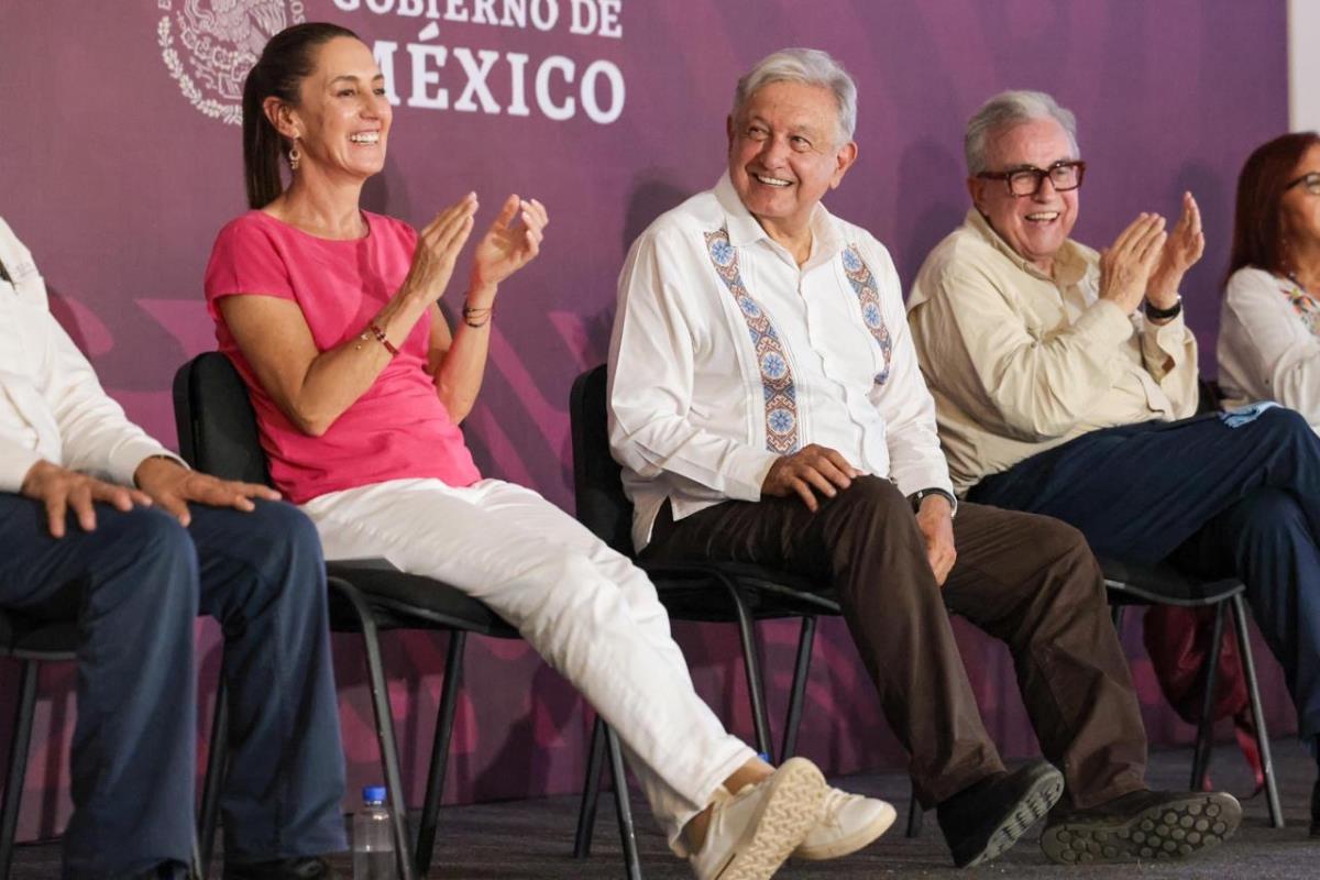 Presidenta electa Claudia Sheinbaum, Andrés Manuel López Obrador y Rubén Rocha Moya. Créditos: Com Social /ClaudiaSheinbaum