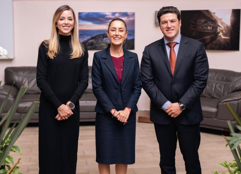 Claudia Sheinbaum ha sido recibida calurosamente en cada visita que ha hecho al Estado de Nuevo León, Samuel García y su esposa Mariana Rodríguez la han recibido con los brazos abiertos. Foto: X.