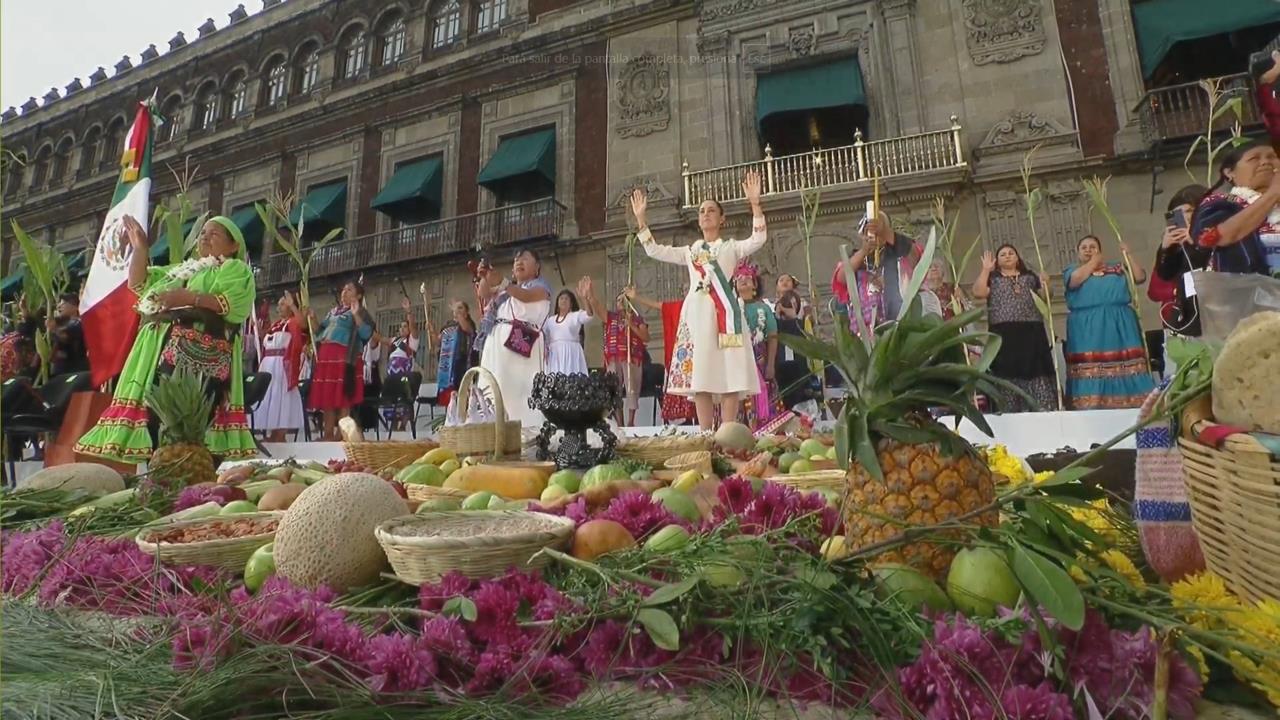 Claudia Sheinbaum en la ceremonia del Bastón de Mando.   Foto: Captura de pantalla