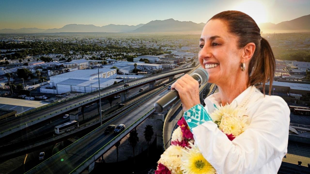 Claudia Sheinbaum con vista de la capital de Coahuila de fondo / Foto: Mauricio Gaona y Gobierno de México