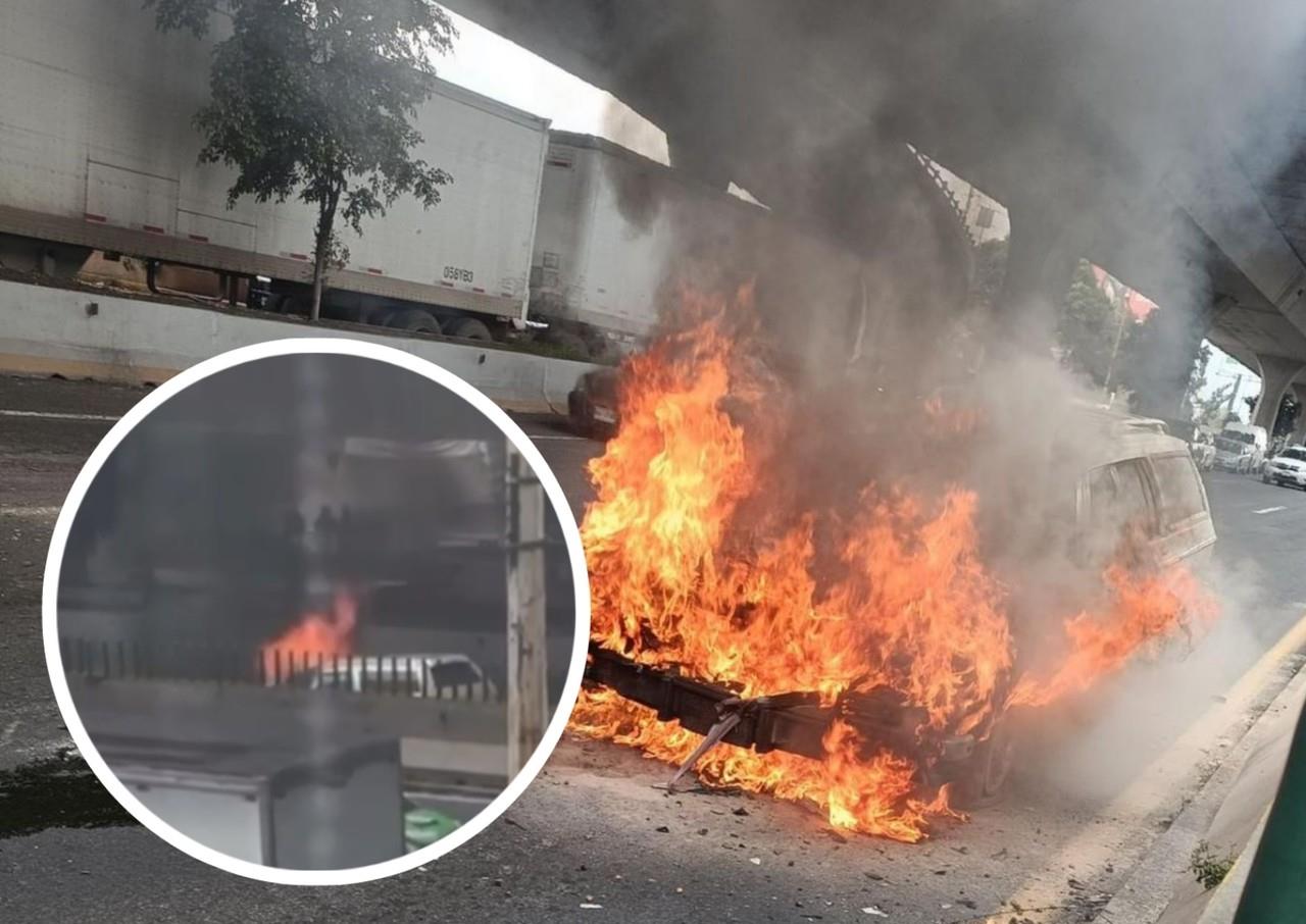 El fuego se extendió rápidamente debido al combustible del auto. Imagen: Cortesía.