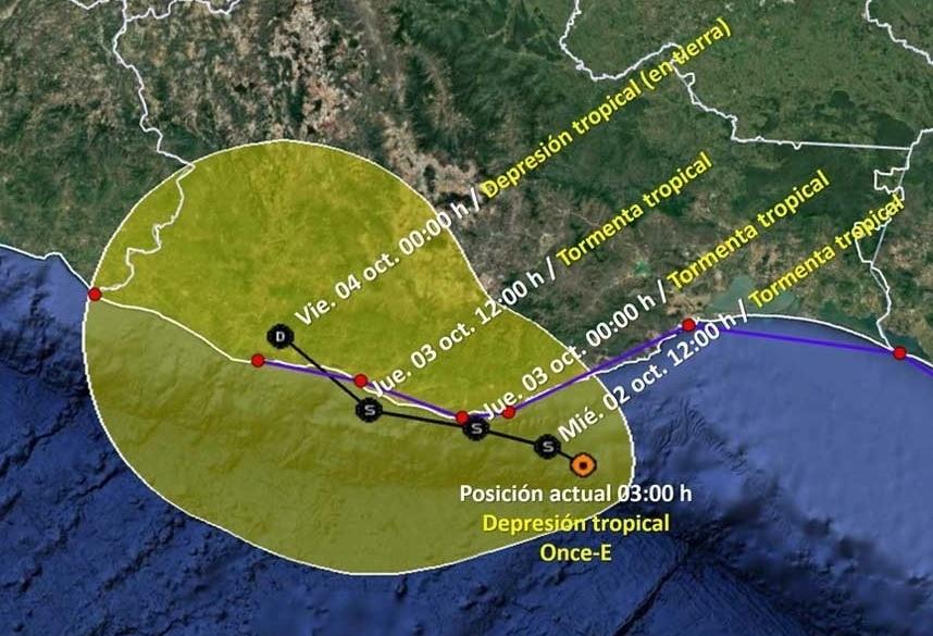 Protección Civil de Chiapas informó que la depresión tropical Once-E podría tocar tierra. Foto: Conagua.