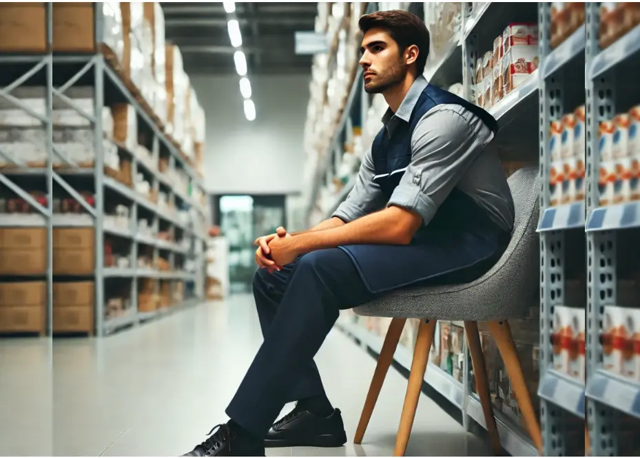 Trabajador sentado en su descanso de trabajo. Foto. Especial