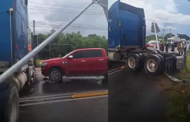 Accidente en la vía Mérida-Umán; tráiler invade el carril y provoca destrozos