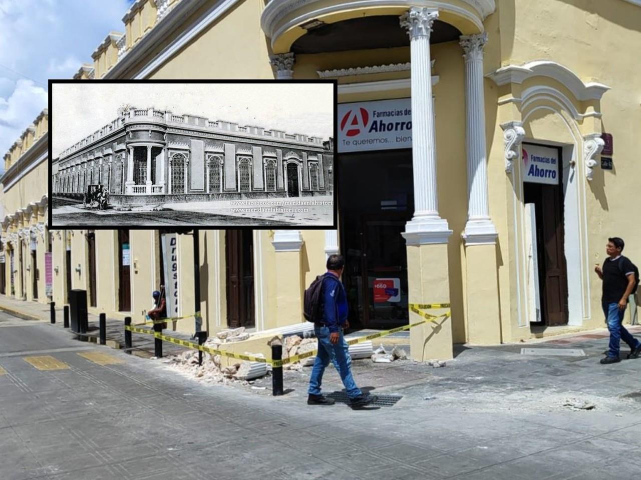 Un accidente registrado la madrugada de este jueves en el primer cuadro de la ciudad de Mérida dejó como saldo un edificio histórico dañado.- Foto de redes sociales