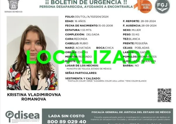 Joven rusa desaparecida en Toluca aparece en Tijuana: este es su estado de salud