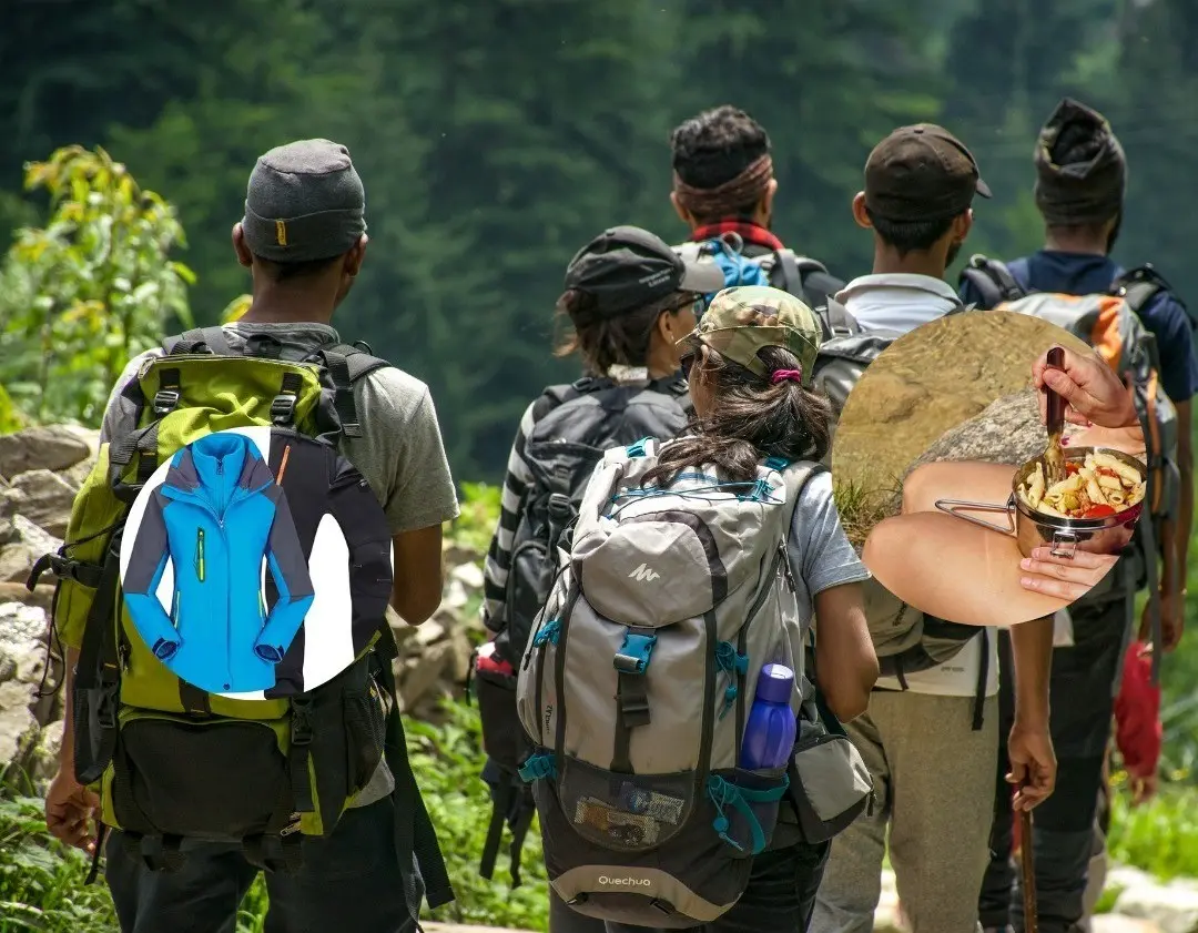 Personas realizando senderismo con el equipo necesario como vestimenta y alimento adecuado. Foto: Canva - Amazon - Camping Sport.