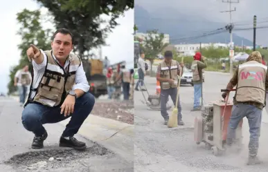 Alcalde de García, Manuel Guerra, inicia trabajos de bacheo en avenida Hospital