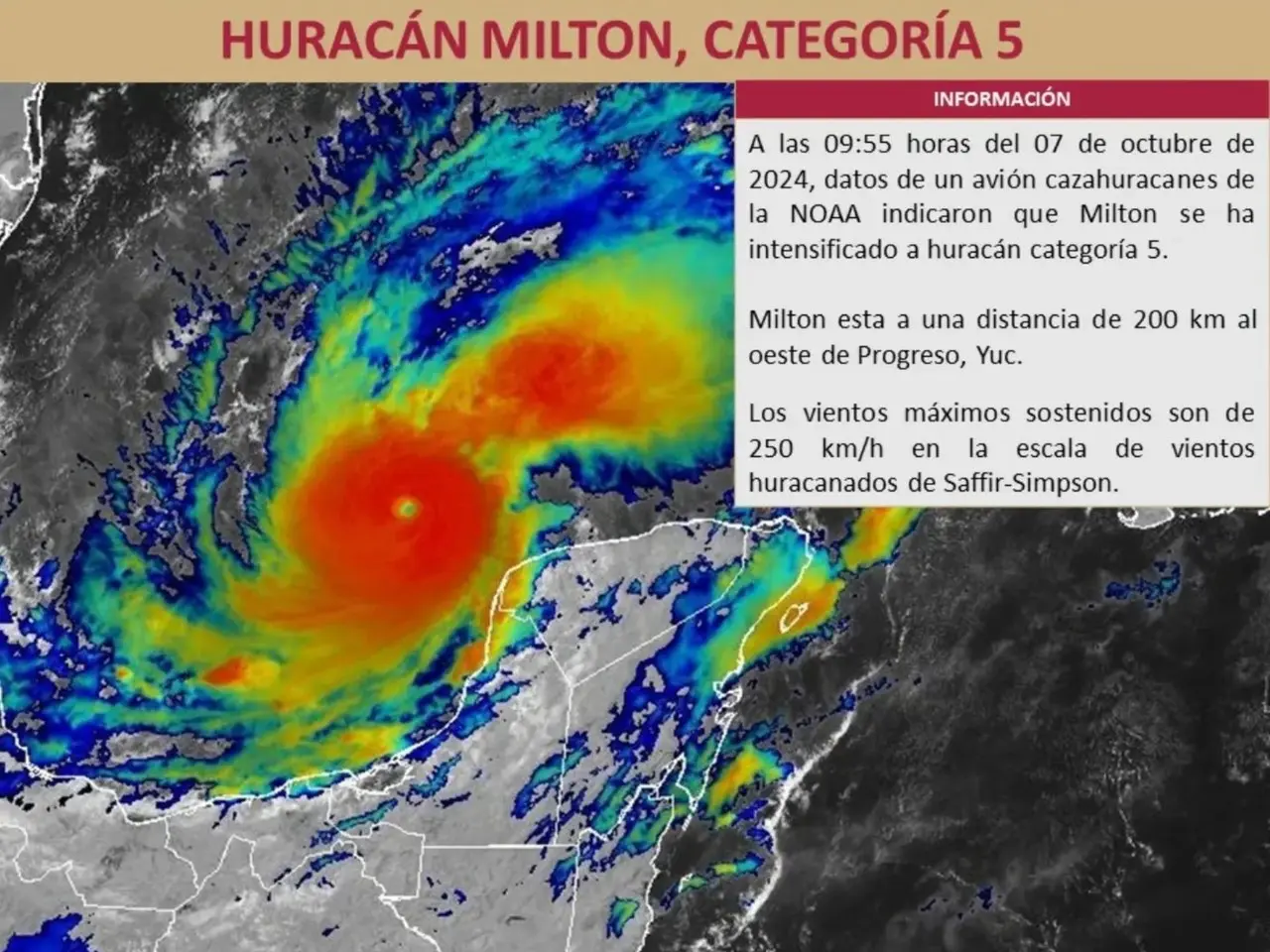 Las autoridades estatales informaron que el huracán “Milton” alcanzó la categoría 5 durante la mañana de este lunes.- Foto ilustrativa