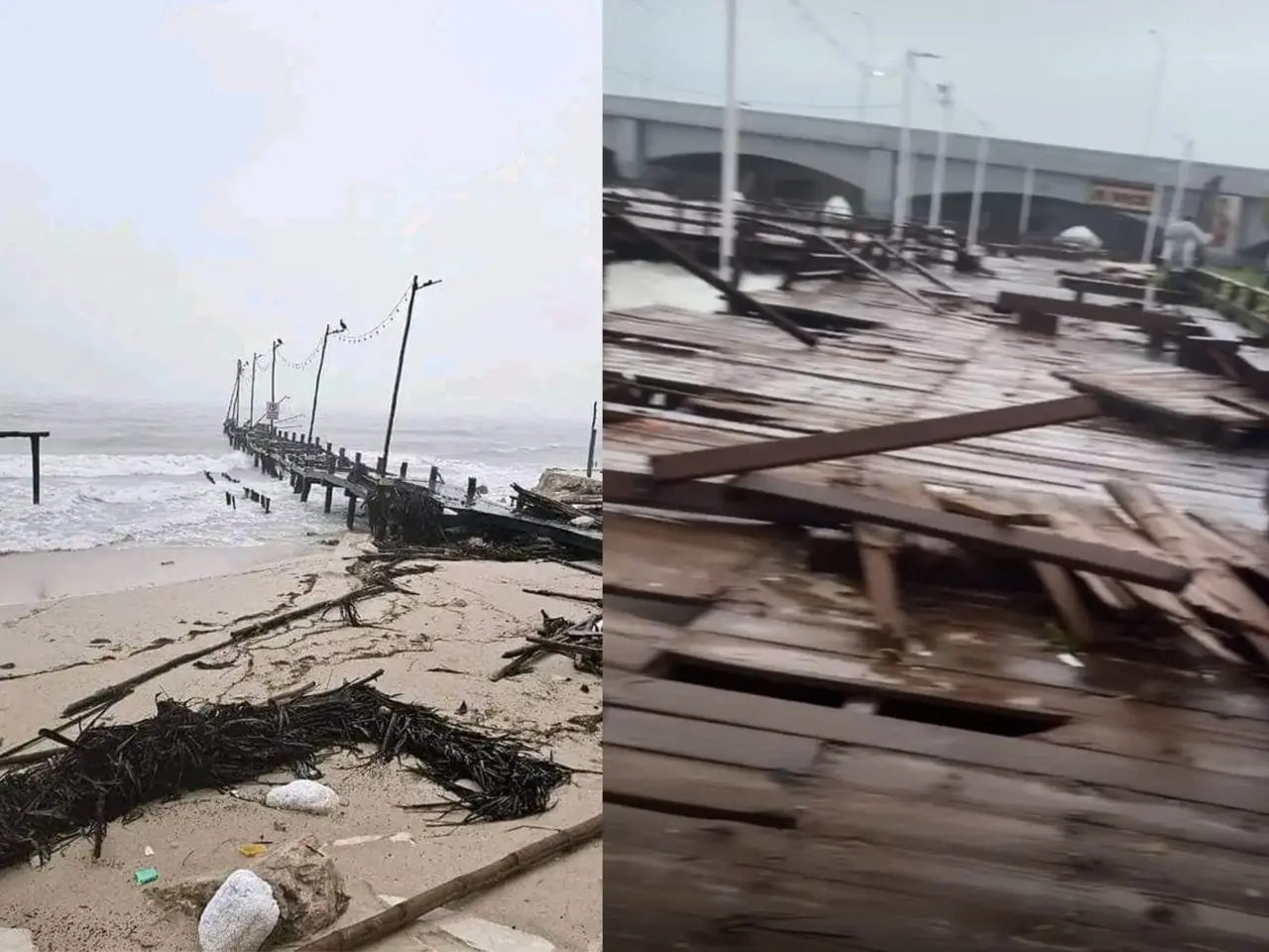 Severos daños a los muelles de Chelem y Progreso se registraron por el paso del huracán “Milton” sobre territorio yucateco.- Foto de redes sociales