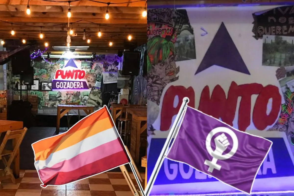 Punto Gozadera y bandera lésbica y feminista.    Foto: Especial