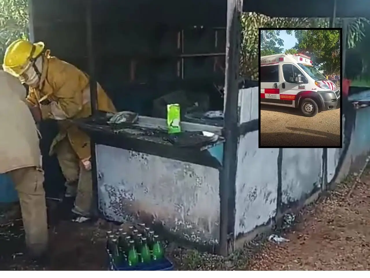 Un corto circuito habría generado un incendio en un local de antojitos en la comunidad de Yacolbá donde dos mujeres resultaron lesionadas.- Foto de Noticieros Yucatán