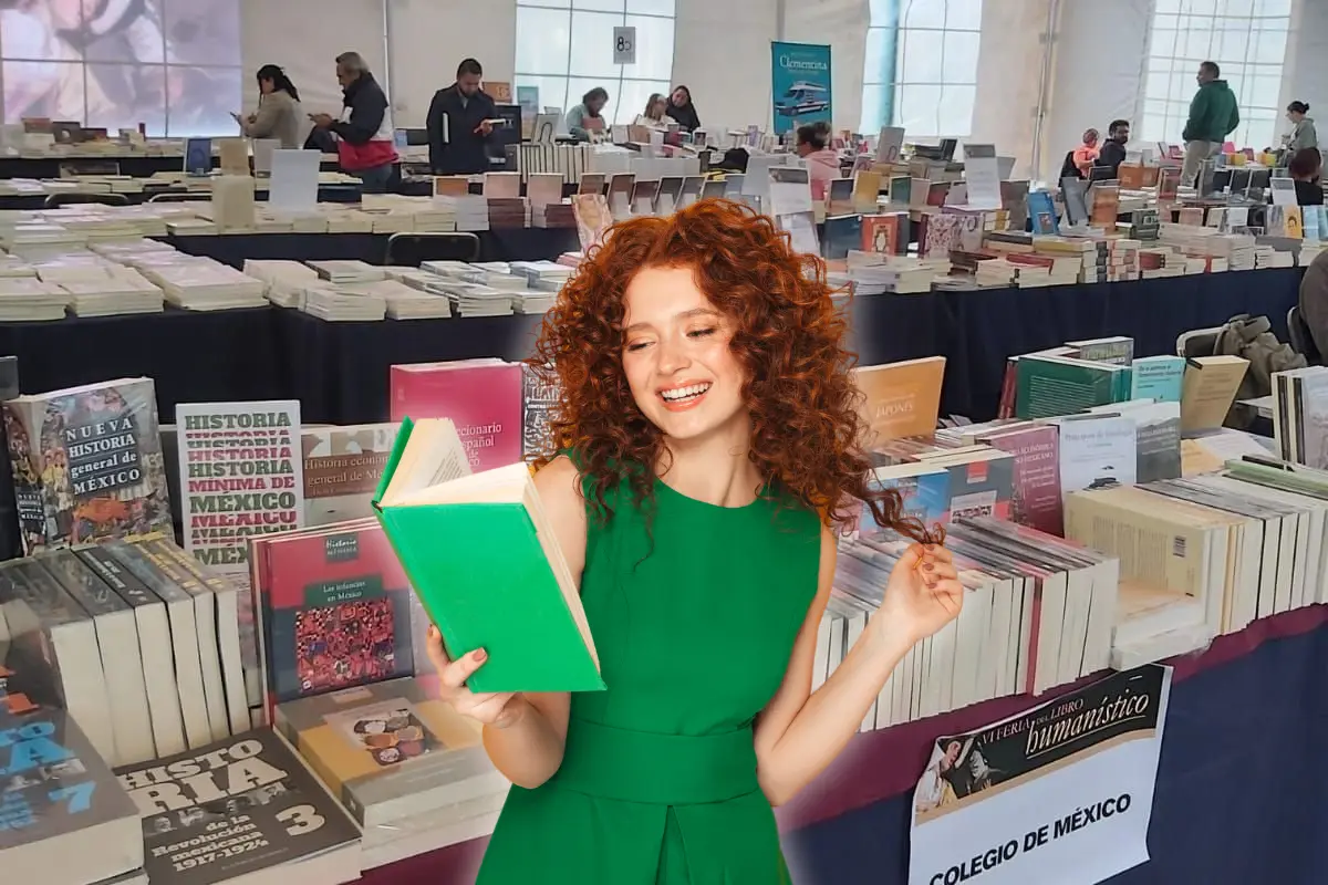 De fondo distintos libros en la feria, persona leyendo. Foto: @LibrosColmex