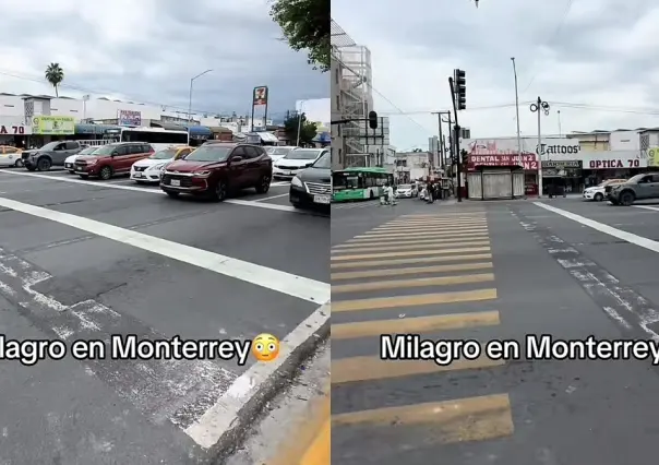 Sorprenden semáforos en Monterrey; conductores respetan paso peatonal