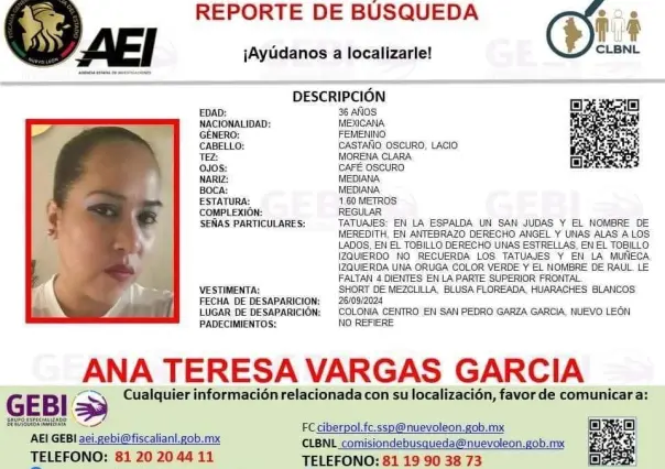 Desaparece Ana Teresa Vargas García en San Pedro Garza García