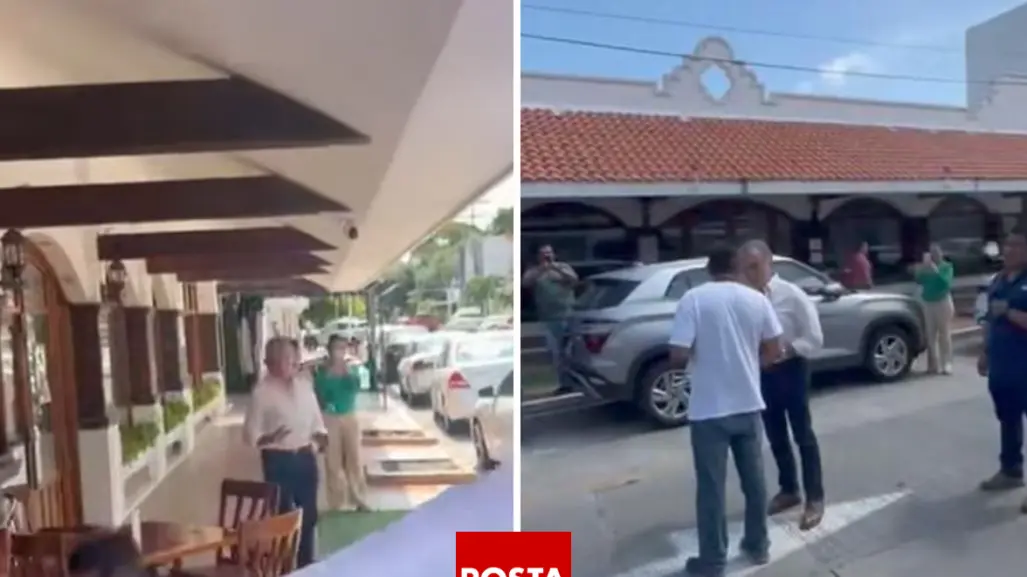 Abuchean a Yunes Linares al salir de un restaurante en Boca del Río