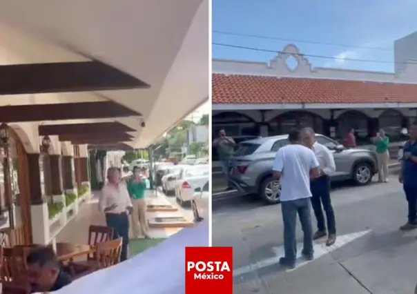 Abuchean a Yunes Linares al salir de un restaurante en Boca del Río