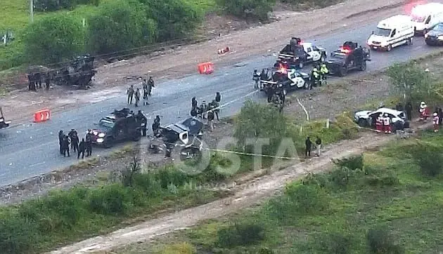 Vista aérea del enfrentamiento ocurrido en el Valle de las Salinas. Foto: POSTA MX.