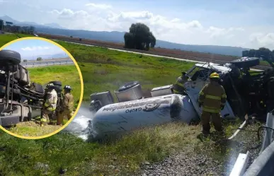 Pipa de gas vuelca en la autopista Lerma-Tres Marías; se reportan heridos y fuga