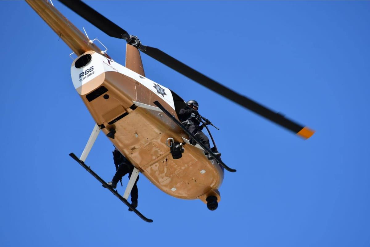 Helicóptero de la Guardia Estatal realiza sobrevuelo de vigilancia. Foto: SSPT