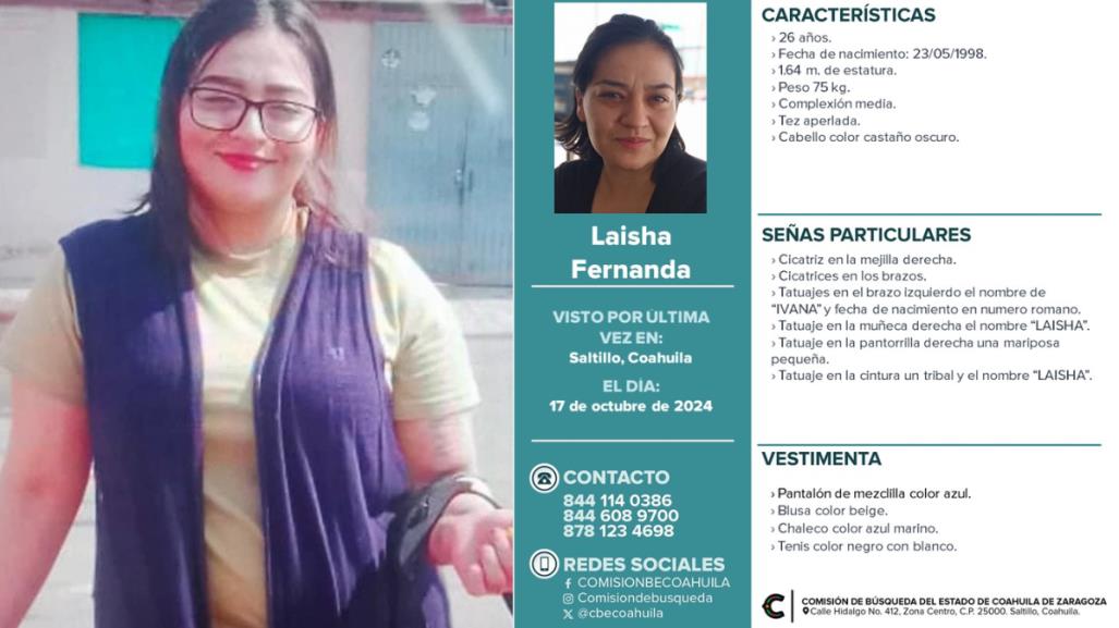 Buscan a Laisha, la joven que desaparece tras salir de Cristo Vive en Saltillo