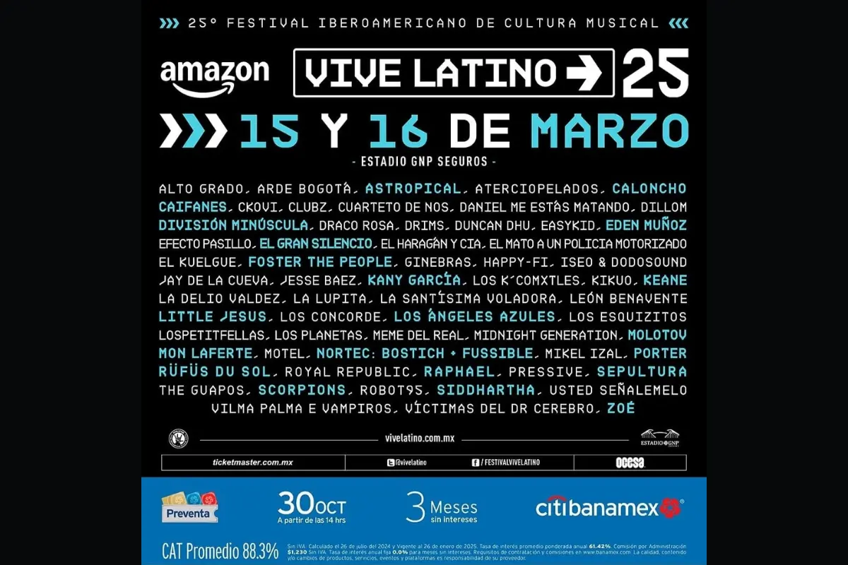 Lanzan Lineup del VIVE LATNO 2024 y Scorpions esta entre los confirmados. FOTO: IG Vive Latino