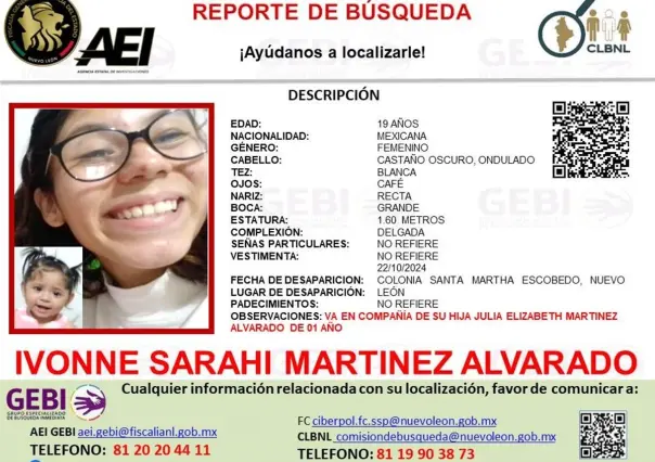 Desaparece joven junto con su hija en Escobedo, Nuevo León