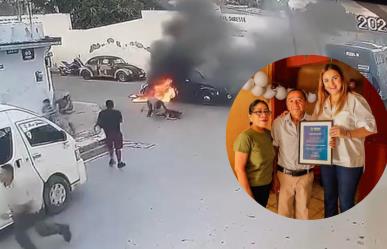 Reconocen a héroe que salvó a una familia del incendio de un auto en Mérida