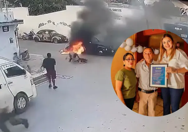 Reconocen a héroe que salvó a una familia del incendio de un auto en Mérida