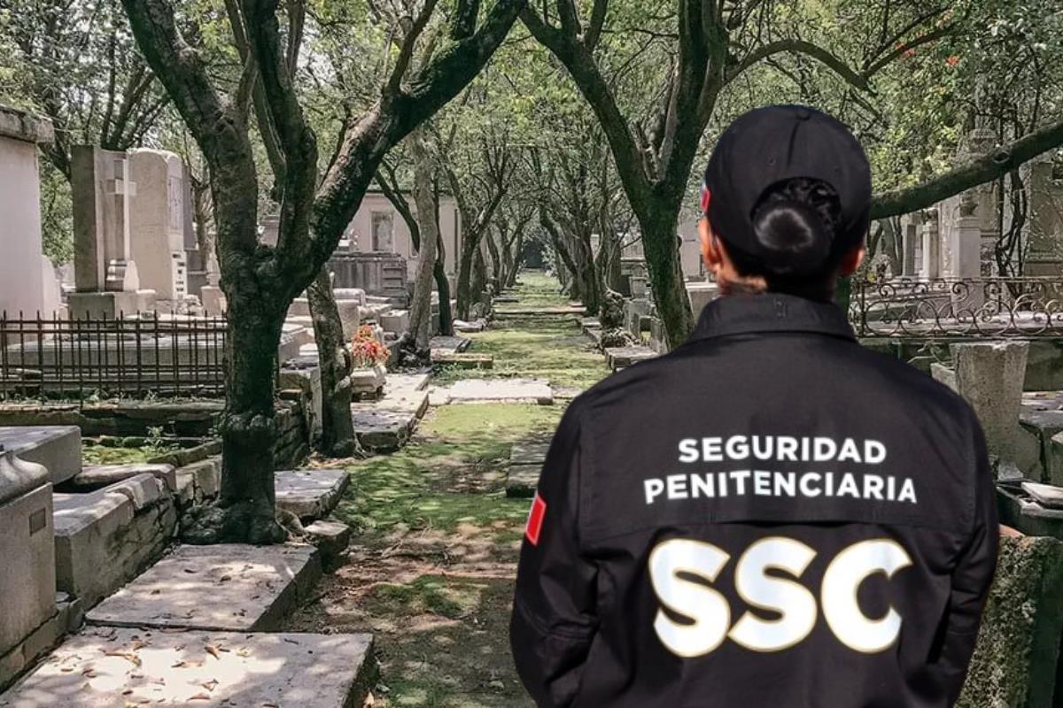 Elemento de la SSC en un panteón de la CDMX. Foto: Especial