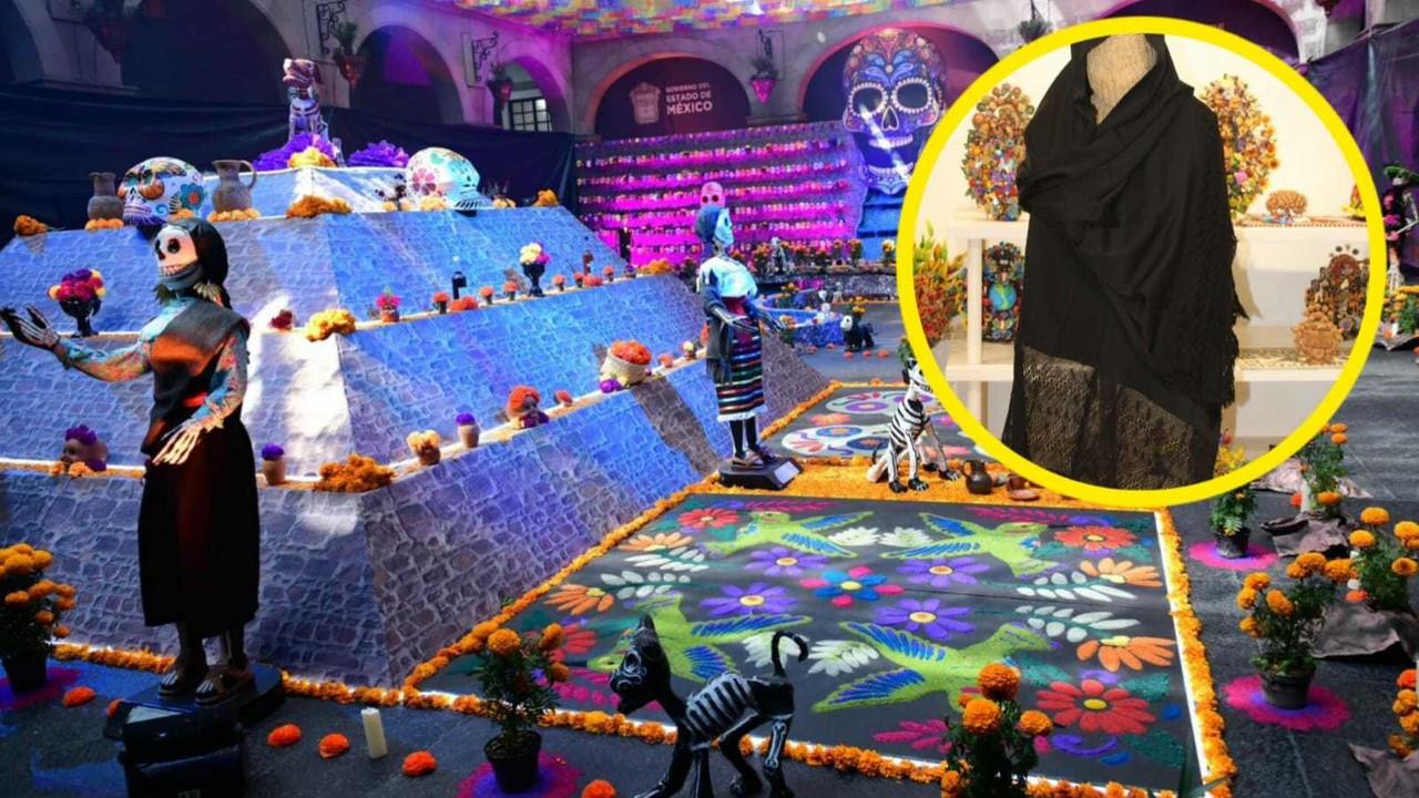 El rebozo Luto de aroma es exclusivo del Día de Muertos y su elaboración lleva hasta un año. Foto: Gob. de Edomex