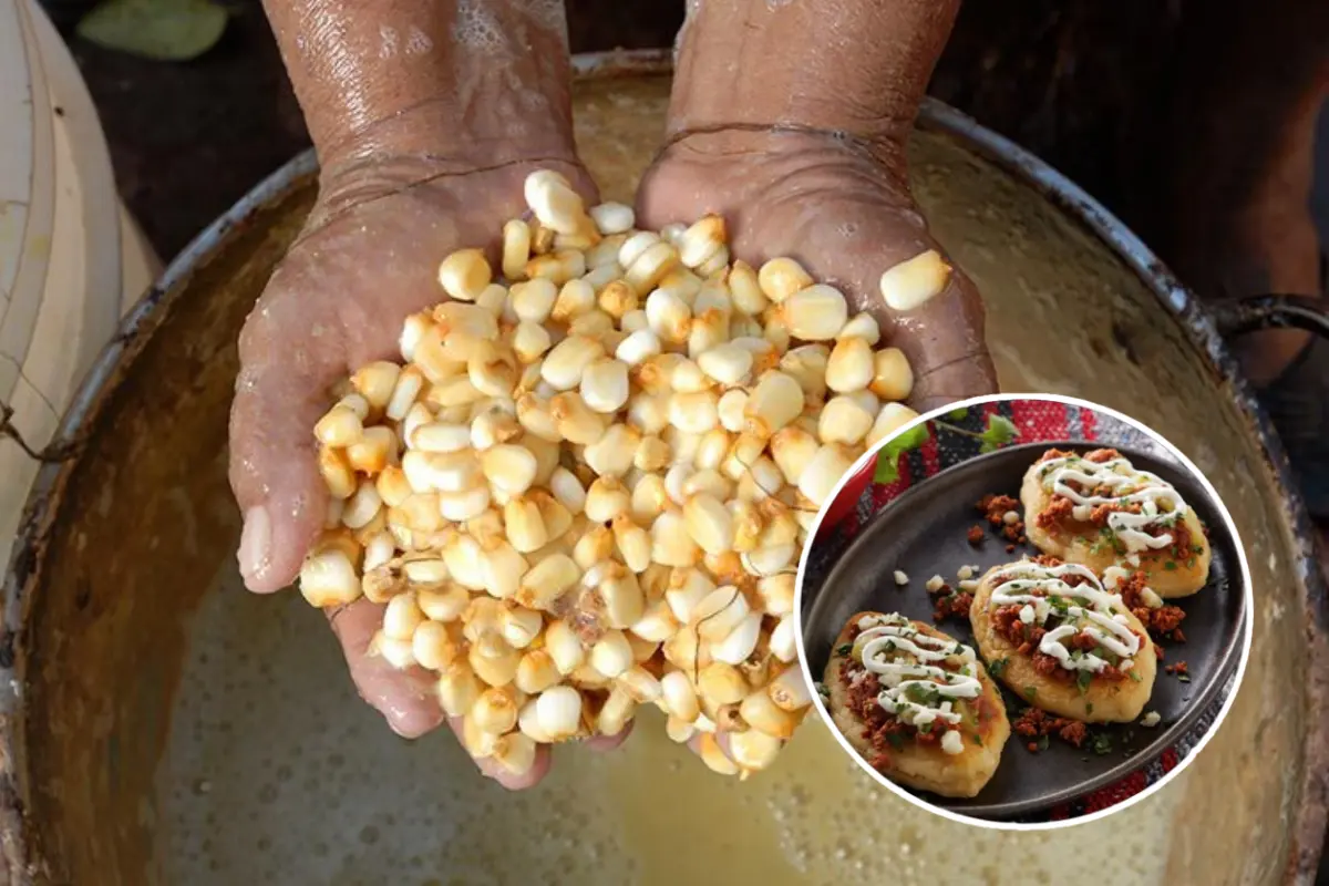 Nixtamal cocido con Tlacoyos en la parte inferior derecha. Foto: Especial