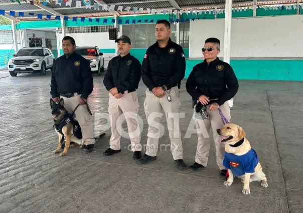 Exhiben habilidades de binomios caninos de Fiscalía de Justicia del Estado en primaria de Monterrey