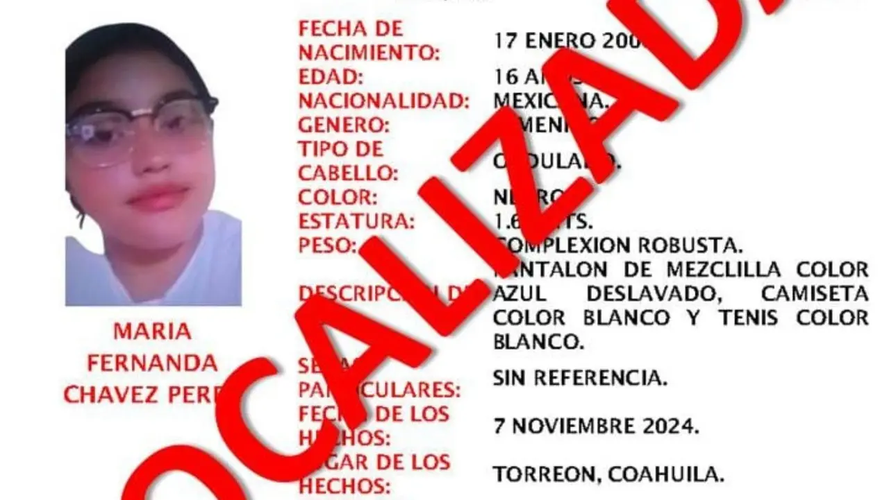 María Fernanda ya fue localizada por las autoridades. (Fotografía: Fiscalía)