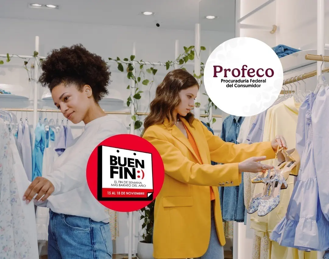 Mujeres en una tienda de ropa con descuentos avalados por Profeco este Buen Fin. Foto: Canva - Buen Fin - Profeco.