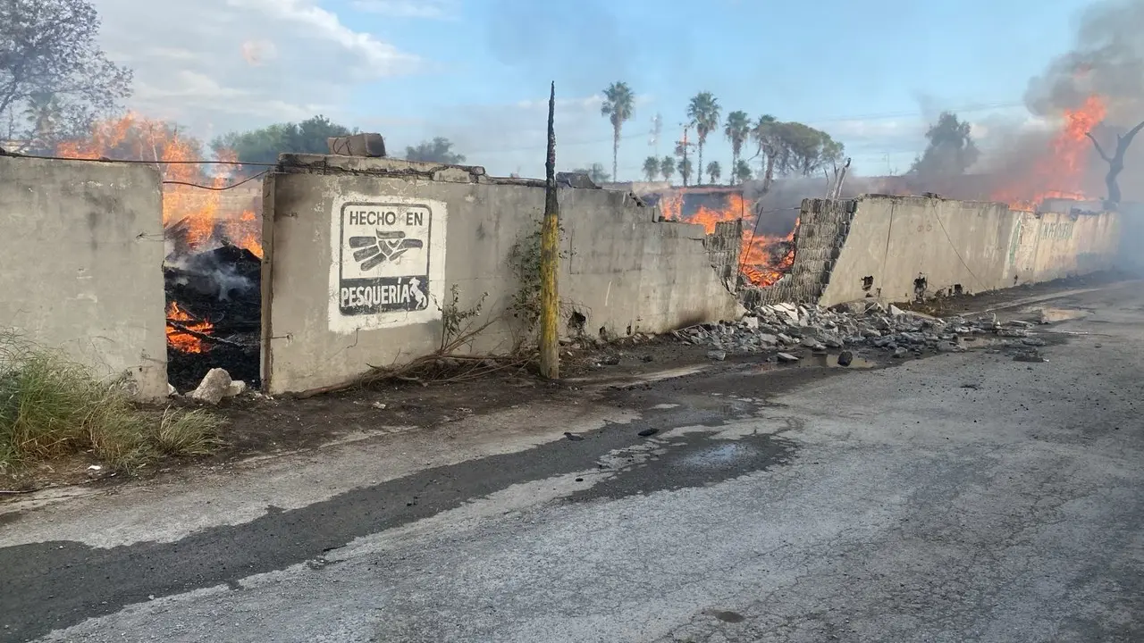 Zona del municipio de Pesquería en la intersección de la calle Vicente Guerrero y Adolfo Pino Suárez. Foto: Protección Civil de Nuevo León.