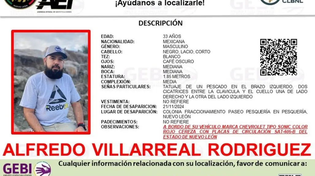 Desaparición en Pesquería, buscan a Alfredo Villarreal