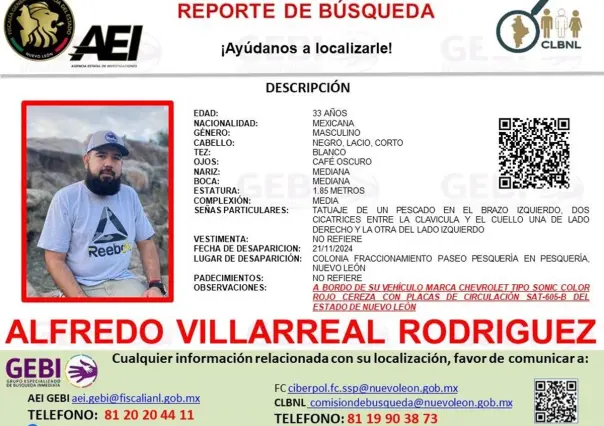 Desaparición en Pesquería, buscan a Alfredo Villarreal