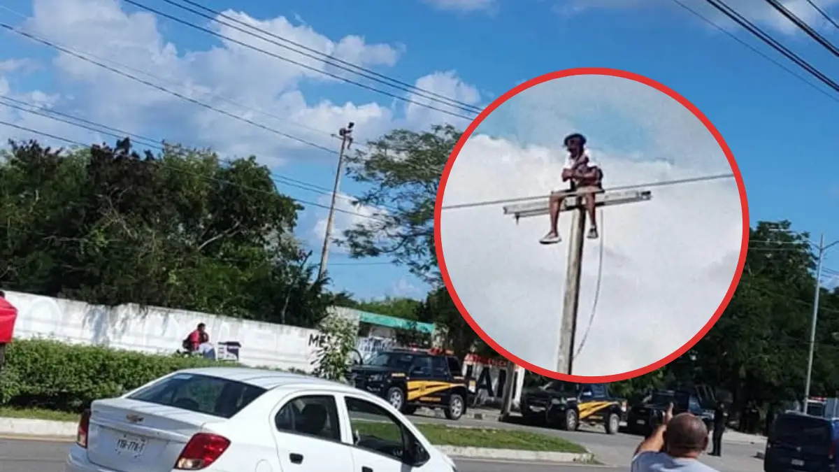 El sujeto bajó por voluntad del poste Foto: Kanasín al Extremo