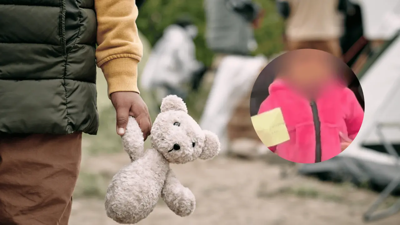 La niña, una migrante de dos años originaria de El Salvador, viajaba solo con un post-it que tenía escrito un número de teléfono. Foto: Canva | Captura de pantalla.