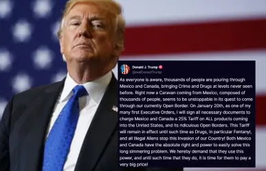 Trump amenaza con aranceles extras del 25% a México y Canadá por migración y narcotráfico