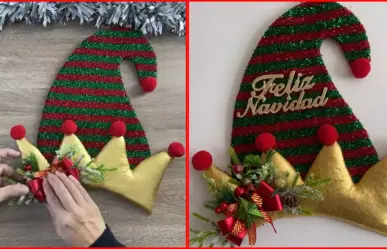 DIY navideño: Elabora un gorro de elfo para la puerta con material reciclado