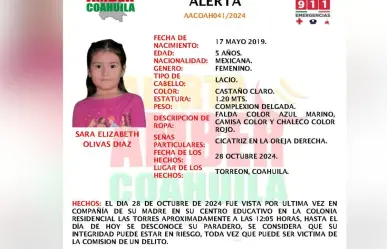 Activan Alerta Amber para localizar a Sara Elizabeth, menor desaparecida en Torreón