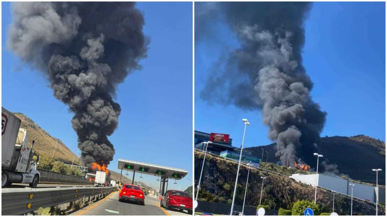 Atizapán: Incendio por volcadura de pipa paraliza la autopista Chamapa-Lechería. Foto: Usuarios de RRSS