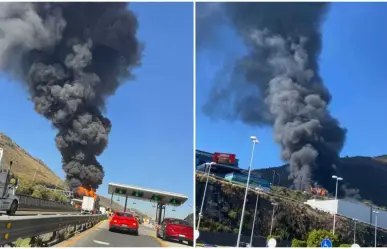 Atizapán: Incendio por volcadura de pipa paraliza la autopista Chamapa-Lechería