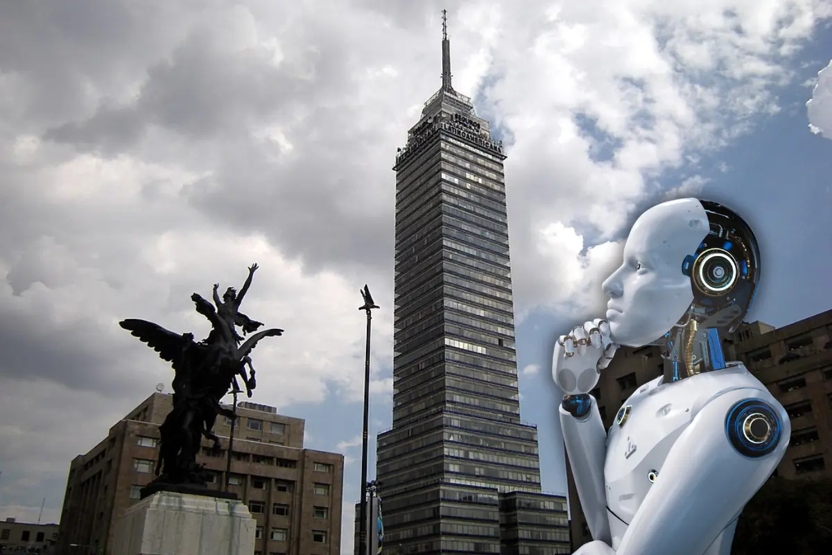 De fondo Torre Latinoamericana, IA. Foto: Mexito City/Canva