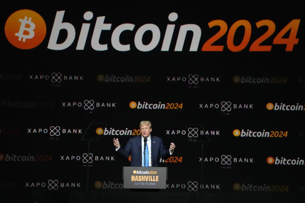 El expresidente Donald Trump durante la Conferencia de Bitcoin 2024, el sábado 27 de julio de 2024, en Nashville, Tennessee. (AP Foto/Mark Humphrey, Archivo)