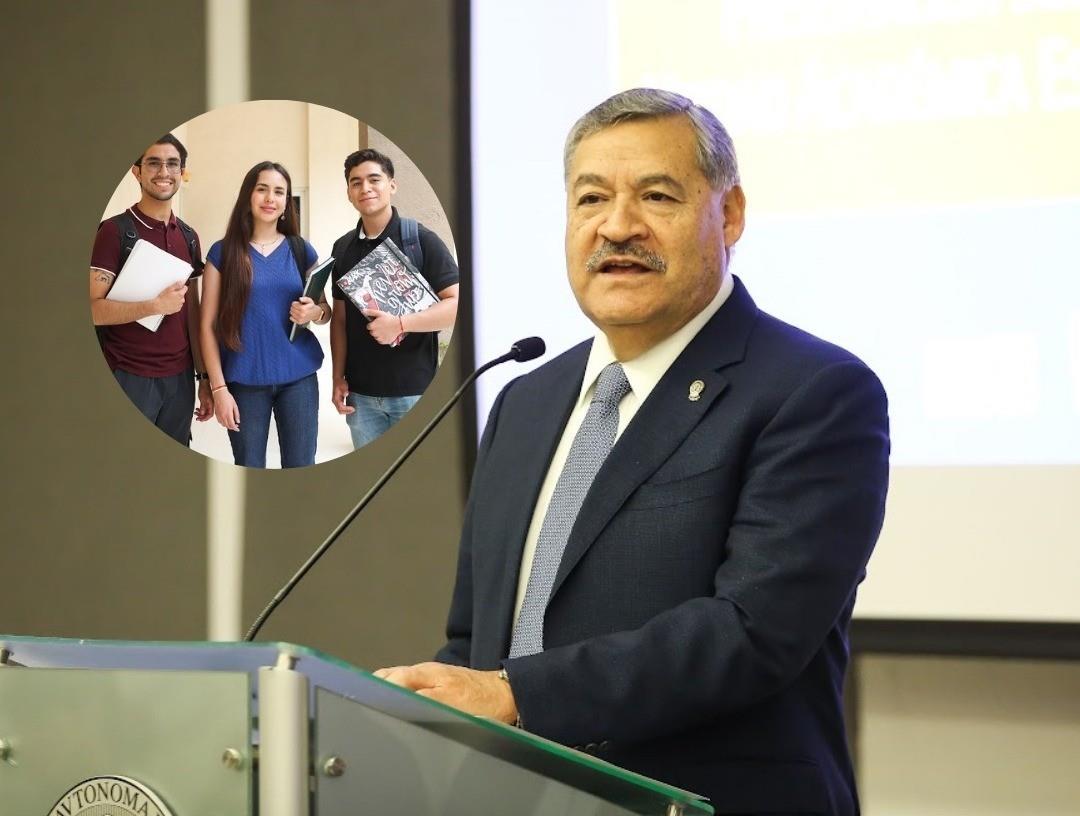 El anuncio del Rector de la UANL, Santos Guzmán para los alumnos. Foto: Canva/UANL.