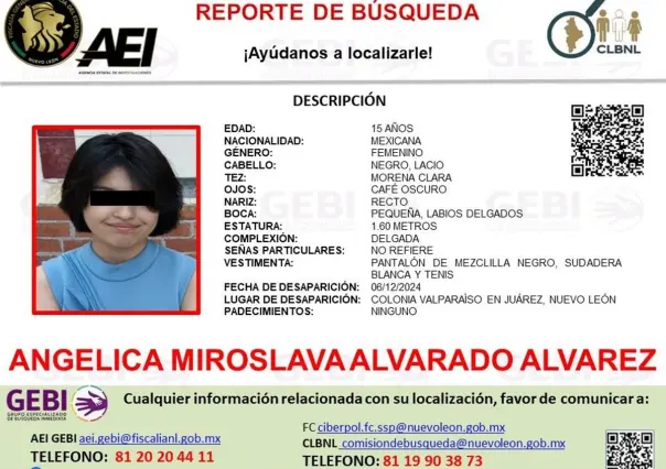 Solicitan apoyo para la búsqueda de la joven Angélica Alvarado