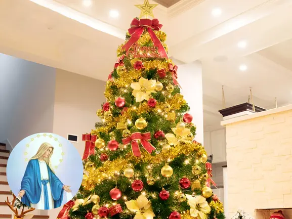 Foto: árbol de navidad y inmaculada concepción editada en canva